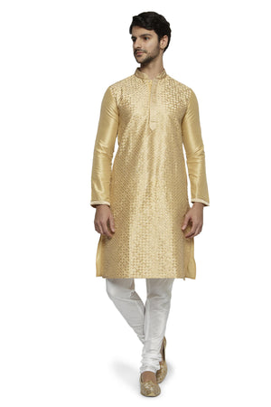 Ethnix Men's Mandarin Collar Festive Gold Collection Kurta Pajama 2-piece set