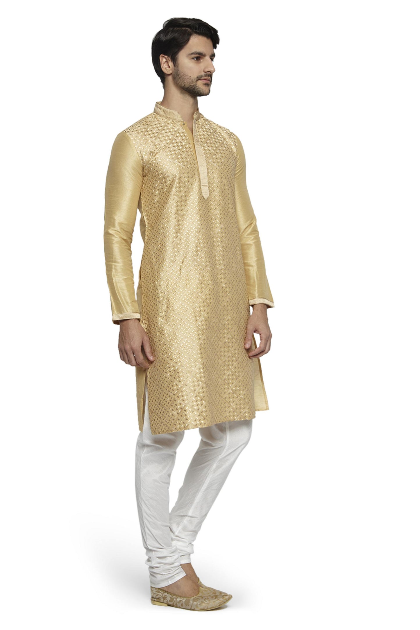 Ethnix Men's Mandarin Collar Festive Gold Collection Kurta Pajama 2-piece set