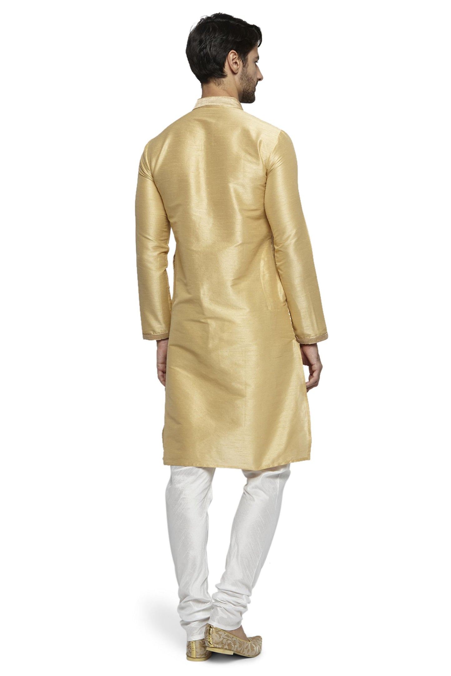 Ethnix Men's Mandarin Collar Festive Gold Collection Kurta Pajama 2-piece set
