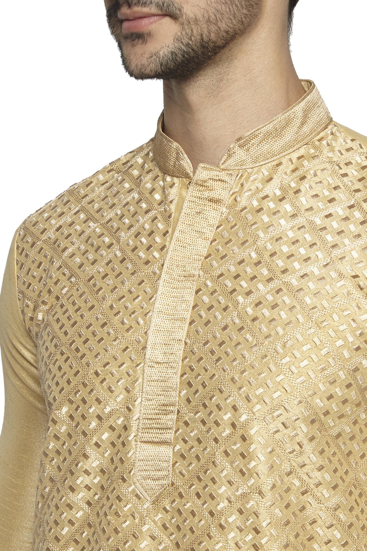 Ethnix Men's Mandarin Collar Festive Gold Collection Kurta Pajama 2-piece set
