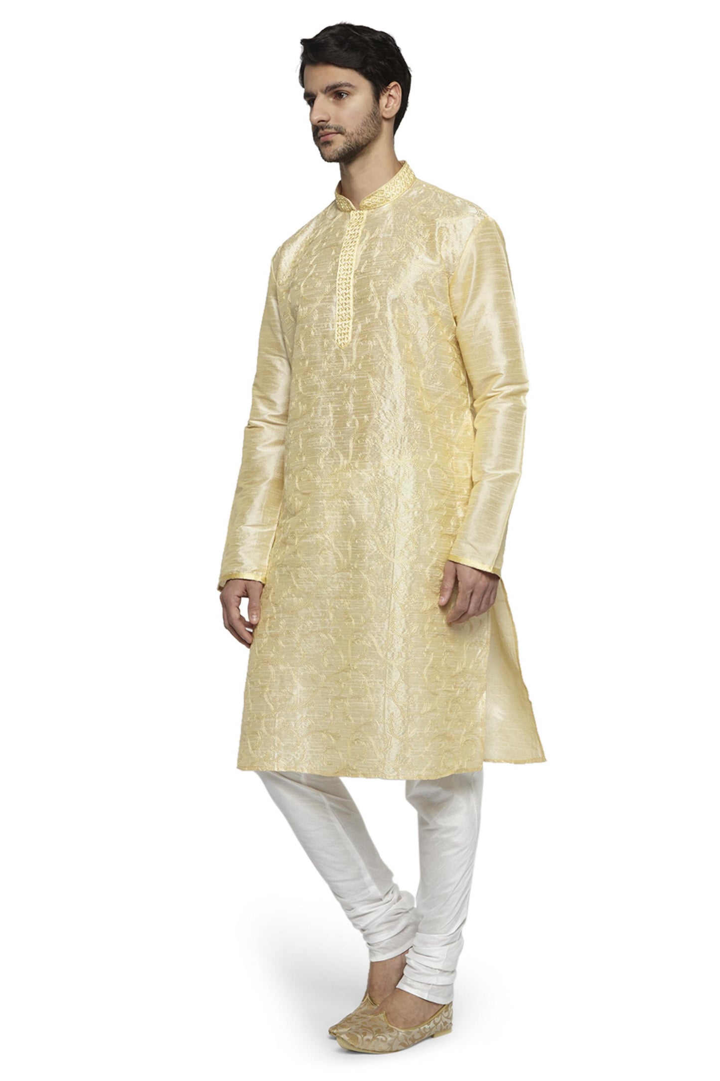 Ethnix Men's Mandarin Collar Festive Collection with Front Embroidered Kurta Pajama 2-piece set