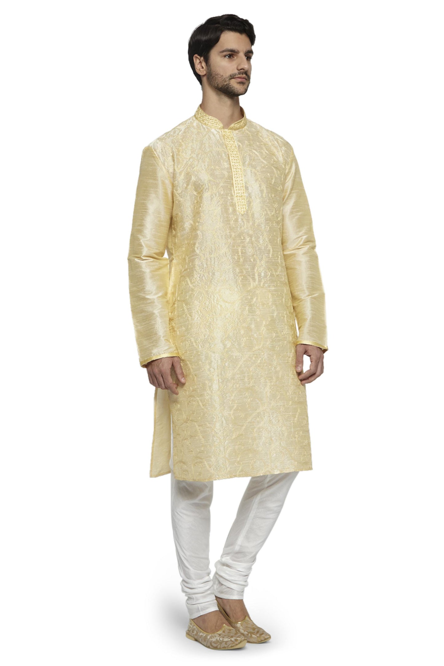 Ethnix Men's Mandarin Collar Festive Collection with Front Embroidered Kurta Pajama 2-piece set