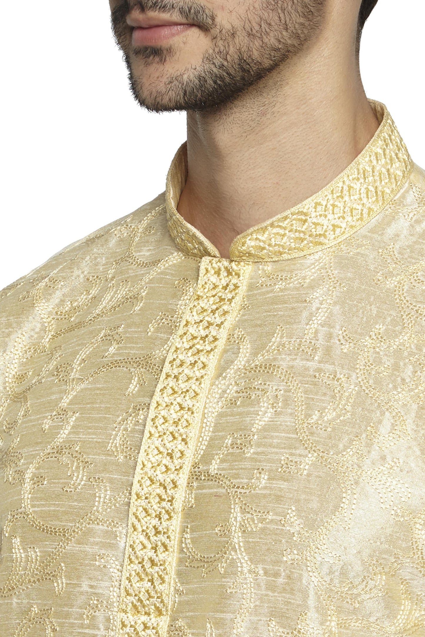 Ethnix Men's Mandarin Collar Festive Collection with Front Embroidered Kurta Pajama 2-piece set