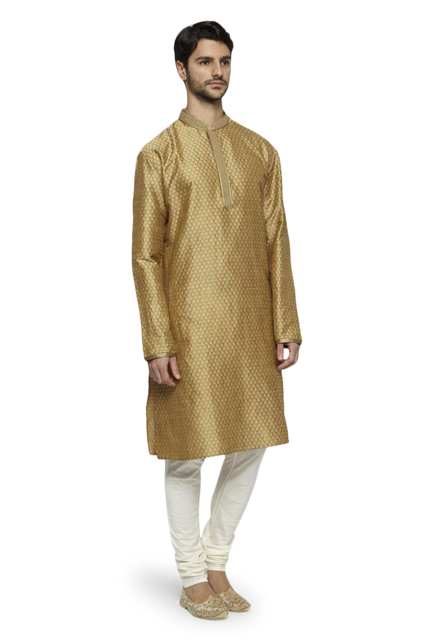 Men's gold kurta pajama set side view