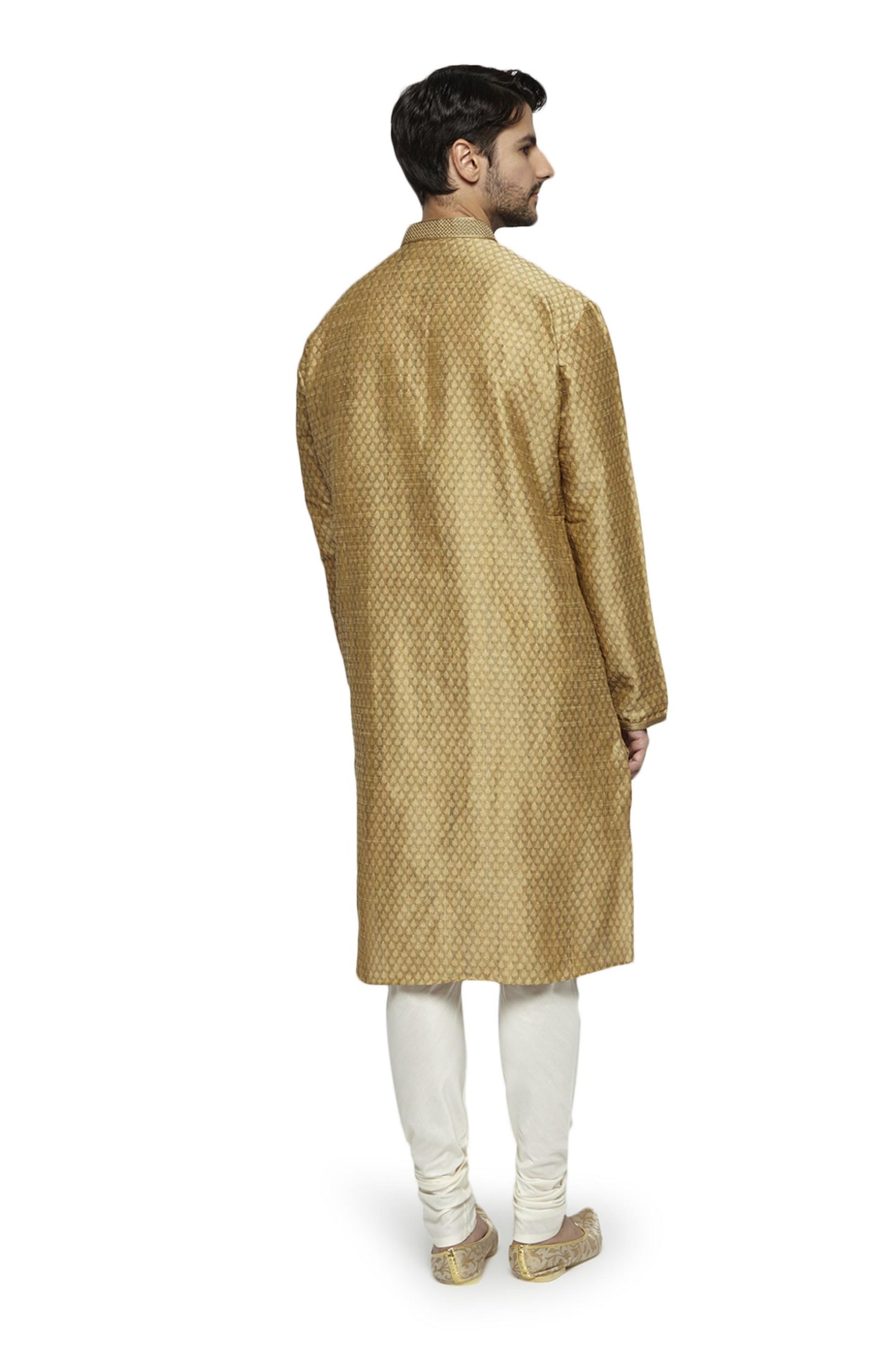 Men's gold kurta pajama set back view