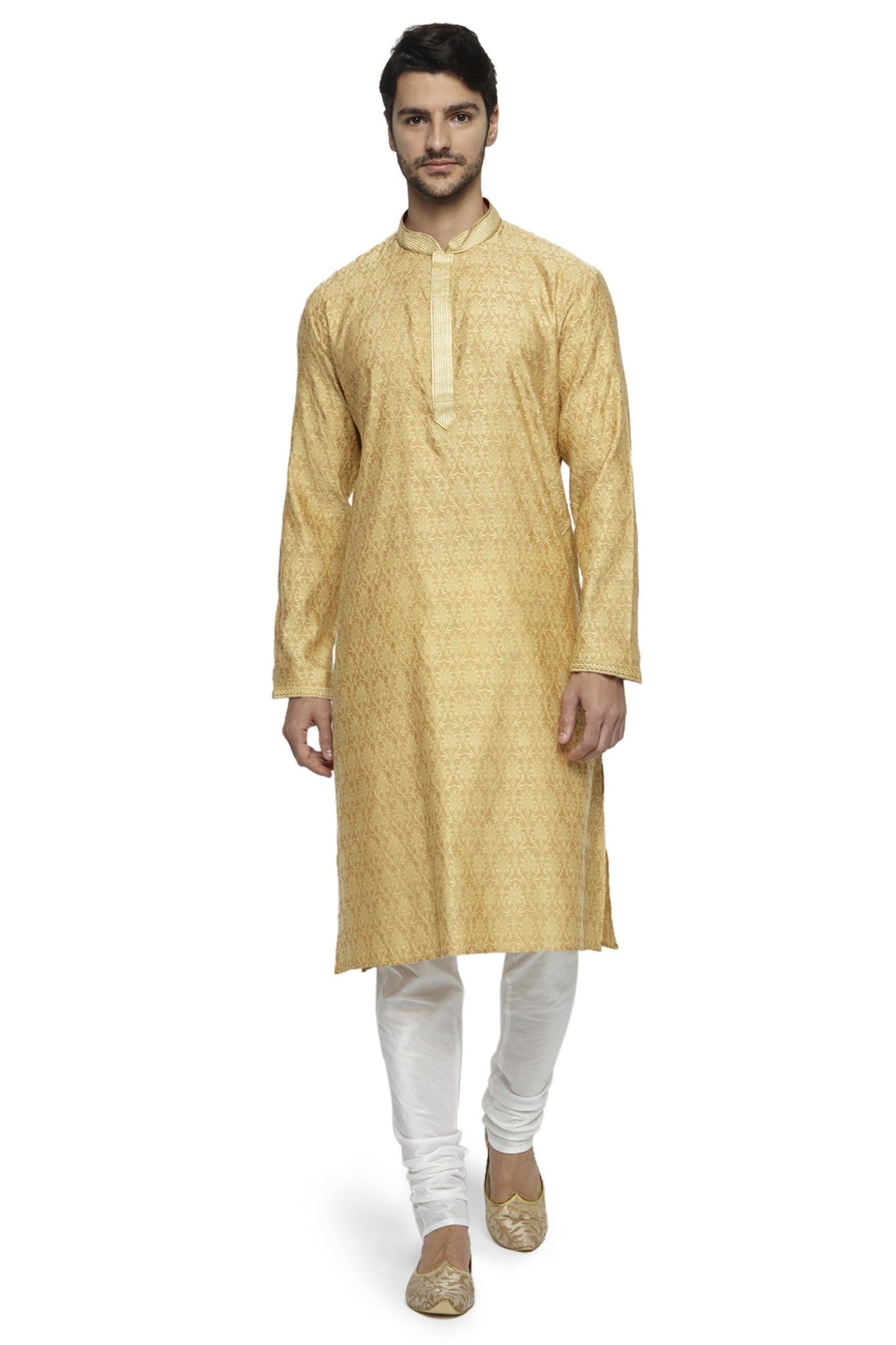 Ethnix Men's Mandarin Collar All-Over Motif Embroidered Kurta Pajama 2-piece set
