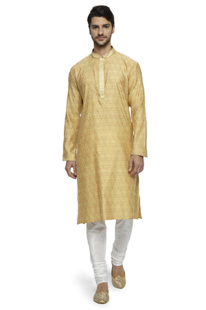 Ethnix Men's Mandarin Collar All-Over Motif Embroidered Kurta Pajama 2-piece set