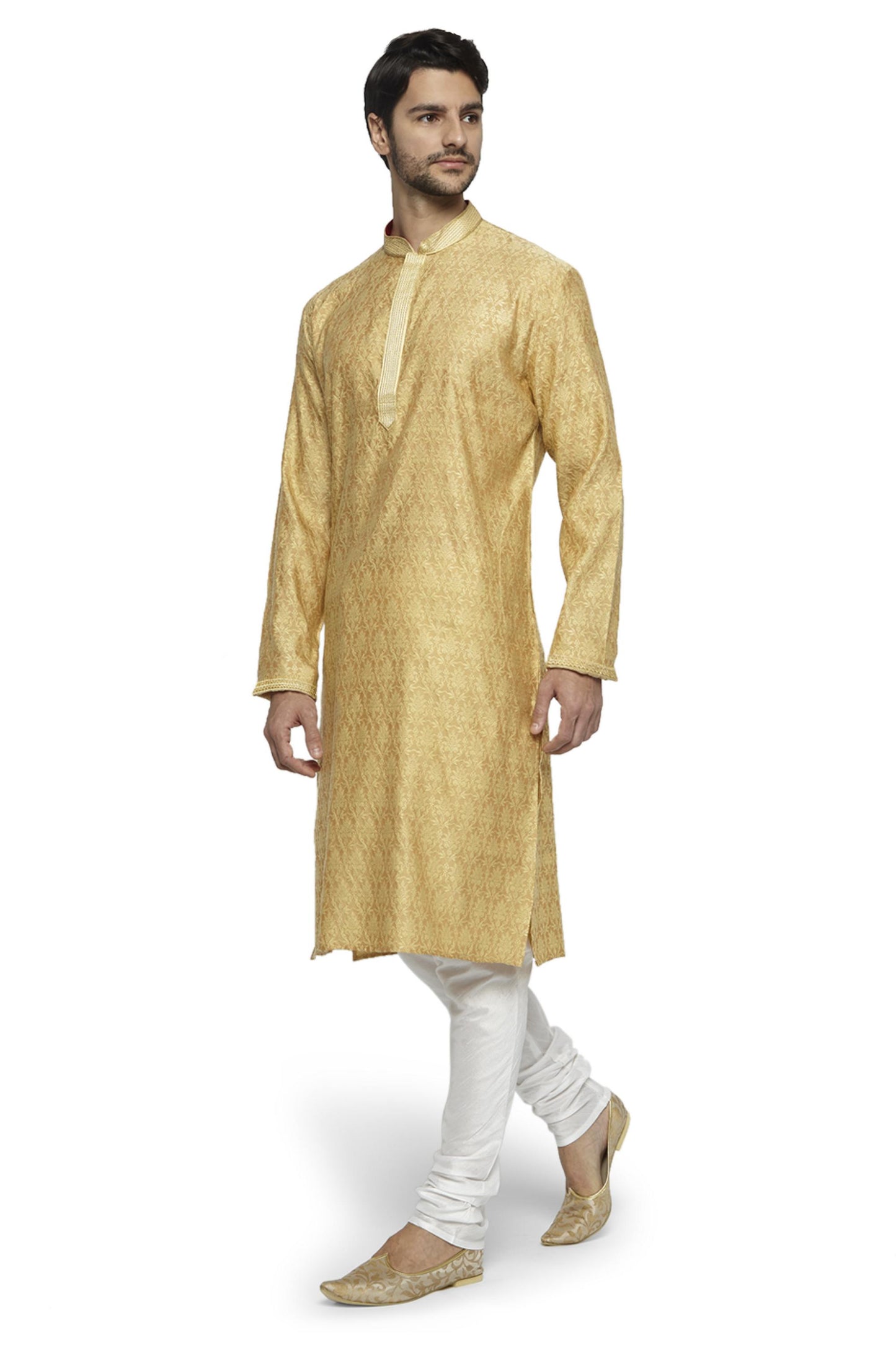 Ethnix Men's Mandarin Collar All-Over Motif Embroidered Kurta Pajama 2-piece set