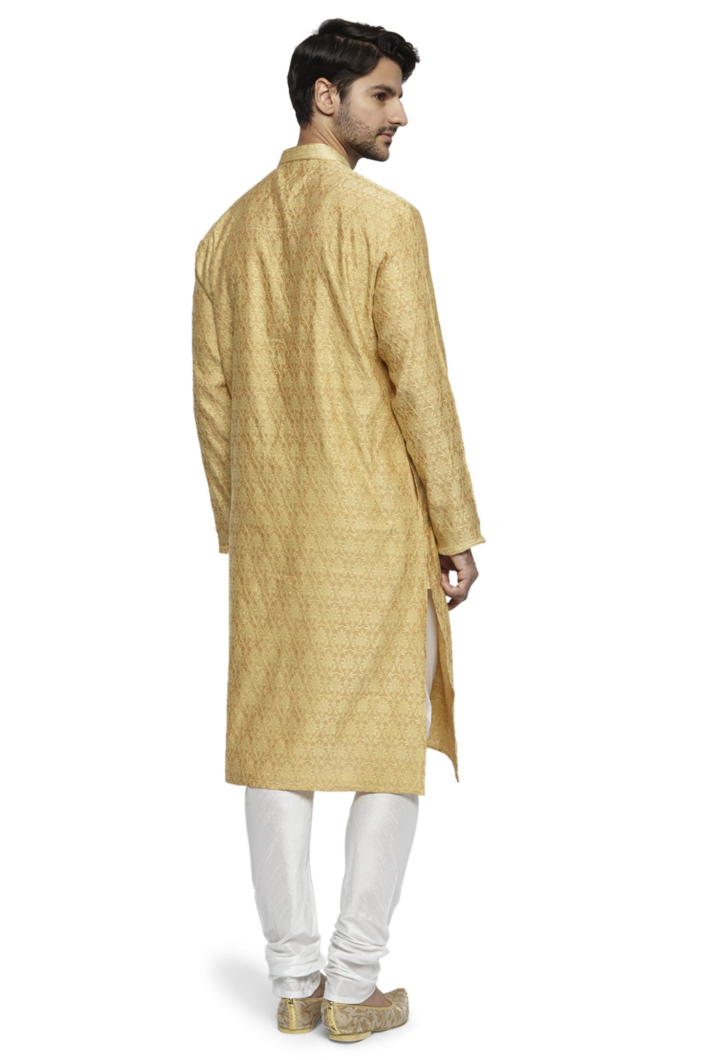 Ethnix Men's Mandarin Collar All-Over Motif Embroidered Kurta Pajama 2-piece set