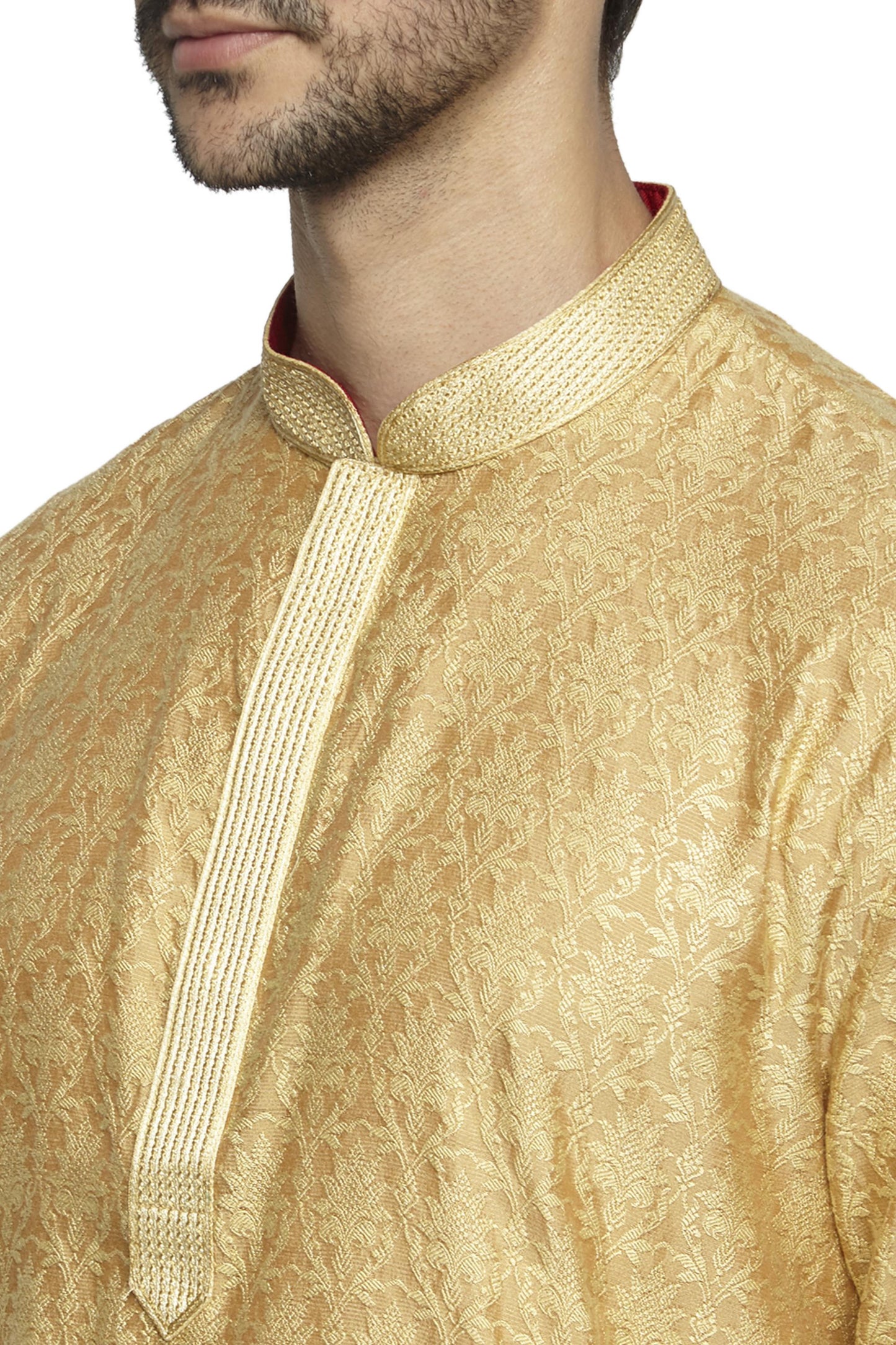 Ethnix Men's Mandarin Collar All-Over Motif Embroidered Kurta Pajama 2-piece set