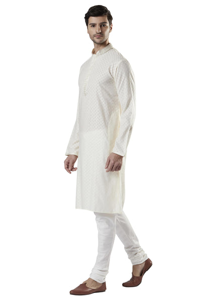 Ethnix Men's Indian Royal All-Over Embroidered Festive Kurta Tunic Pajama Set Royal Cream