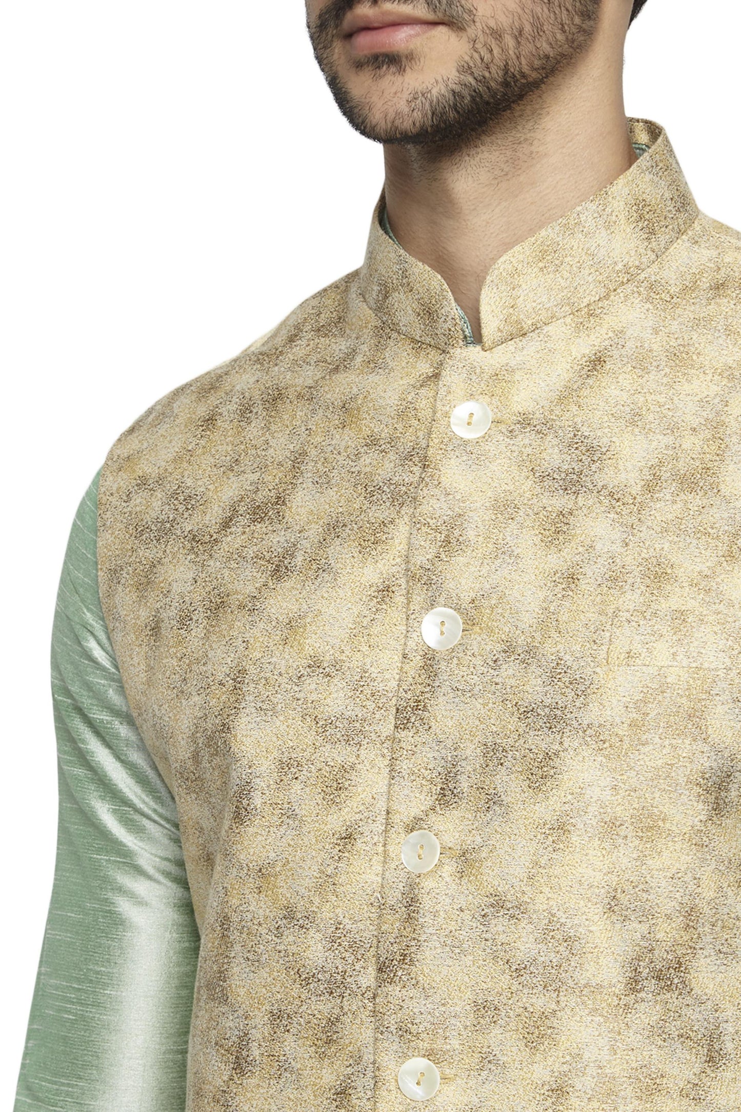 Ethnix Men's Handmade Banded Collar Artist's Abstract Print Nehru Jacket Vest