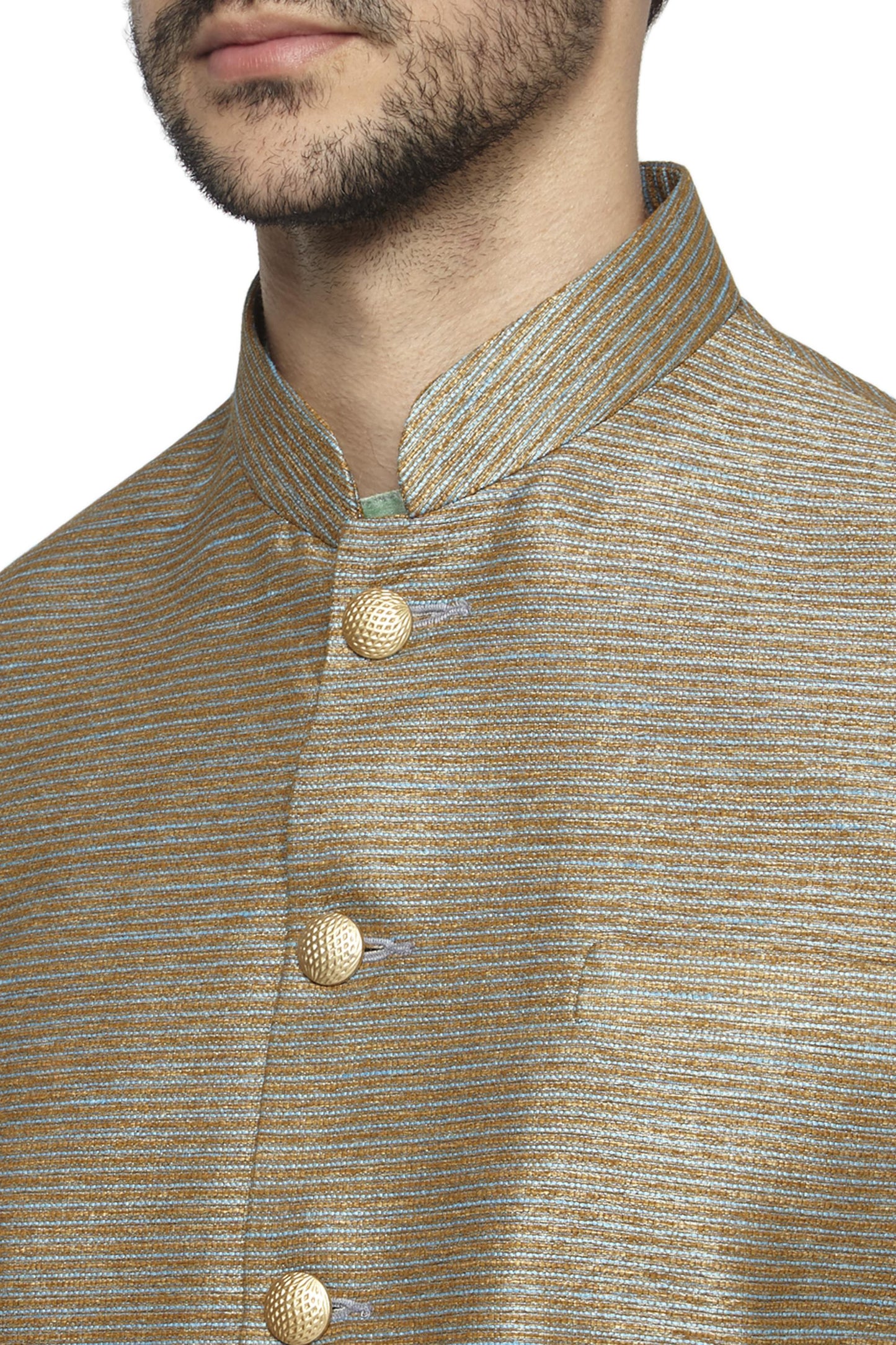 Ethnix Men's Handmade Banded Collar Fine Horizontal Stripe Nehru Jacket Vest