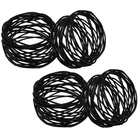 Handmade Artisan Crafted Mesh Metal Dining Napkin Rings, Black
