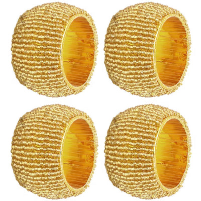 Handmade Finely Beaded Napkin Rings for Dinners, Weddings, Banquets, and Special Occasions; Gold