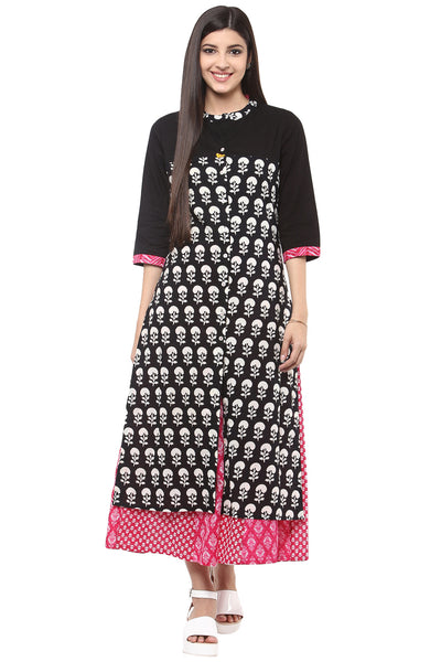 Long Kurta Tunic Shirt - 100% Cotton Artisan Print | In-Sattva - Full Display