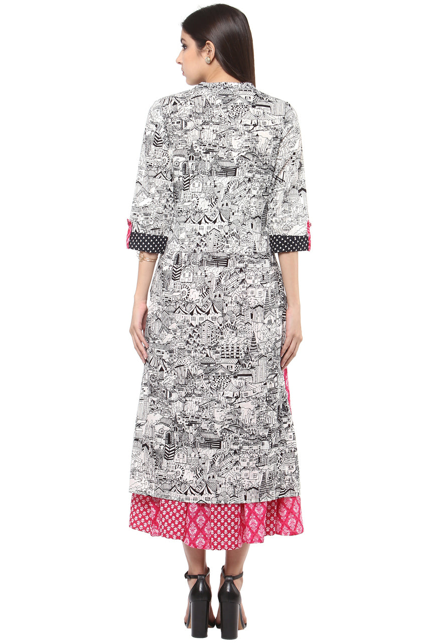 Women's Kurta Tunic Shirt- 100% Cotton Abstract Print | In-Sattva - Back