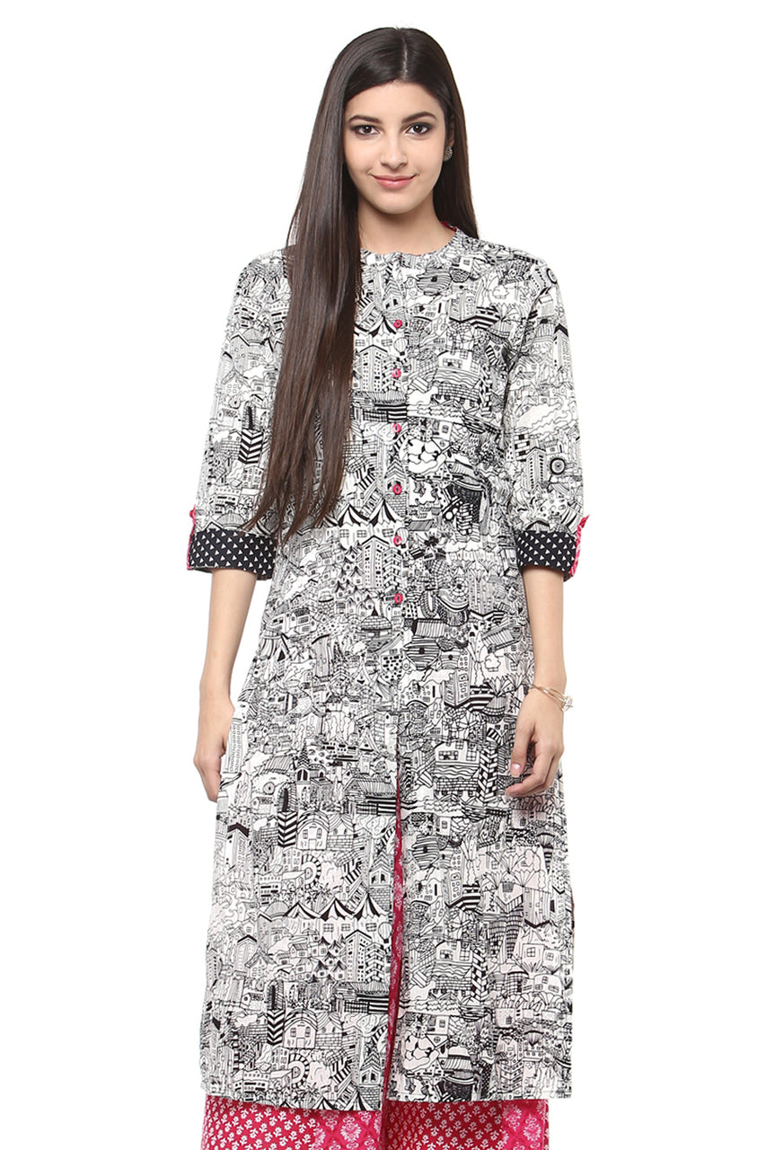 Women's Kurta Tunic Shirt- 100% Cotton Abstract Print | In-Sattva - Front