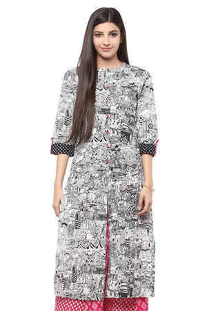 Women's Kurta Tunic Shirt- 100% Cotton Abstract Print | In-Sattva - Front