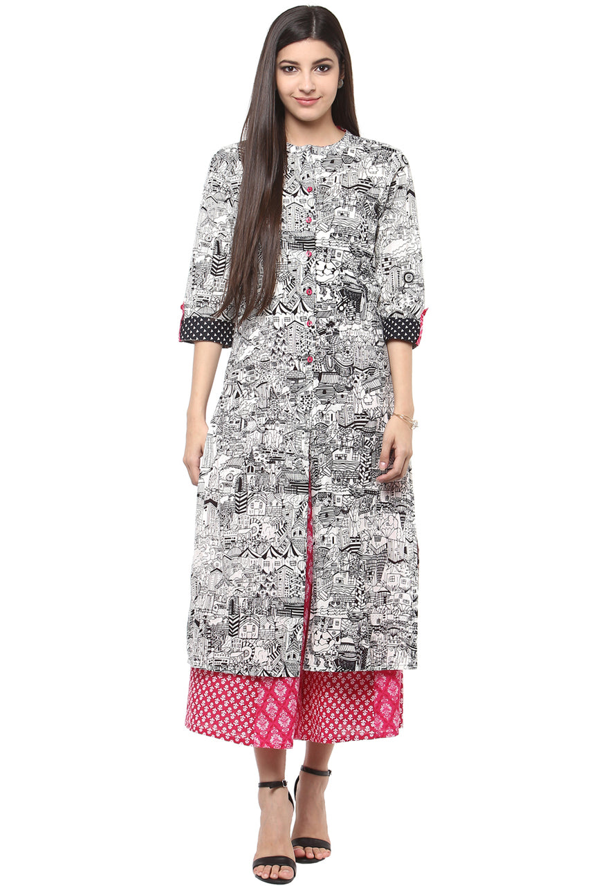 Women's Kurta Tunic Shirt- 100% Cotton Abstract Print | In-Sattva - Full Display
