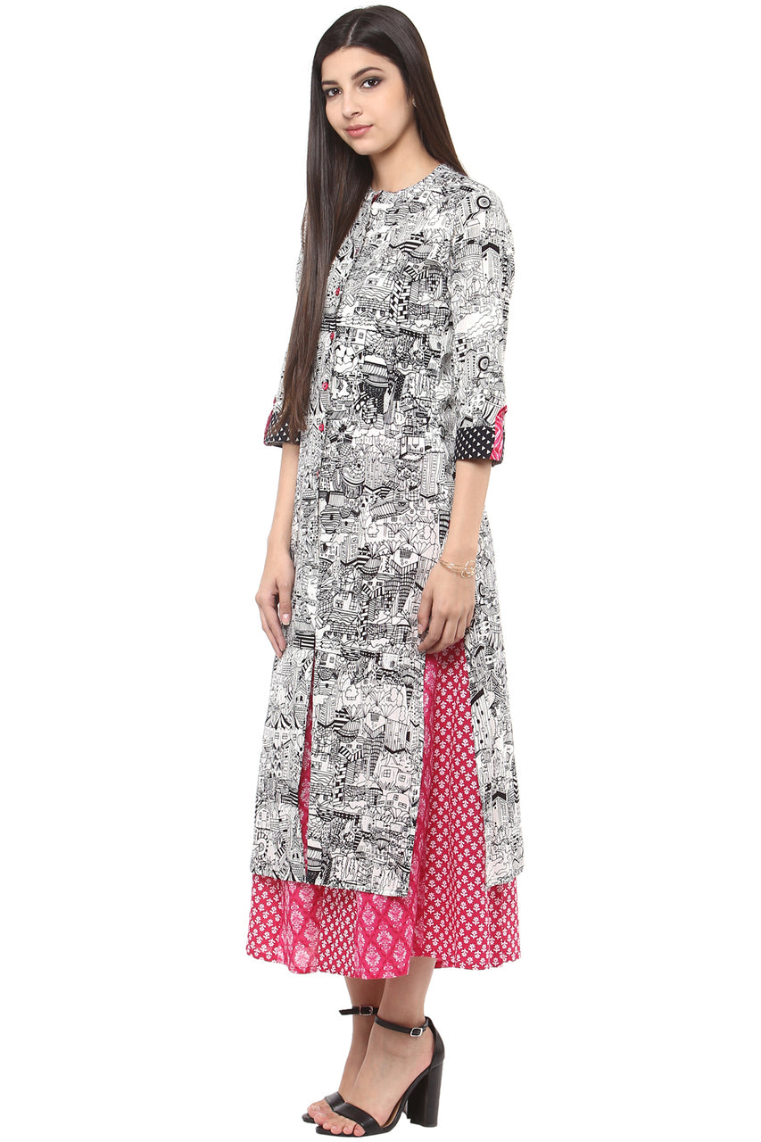 Women's Kurta Tunic Shirt- 100% Cotton Abstract Print | In-Sattva - Side
