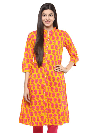 Kurta Tunic Shirt Dress Women's Indian Floral Print Cotton - Front | In-Sattva
