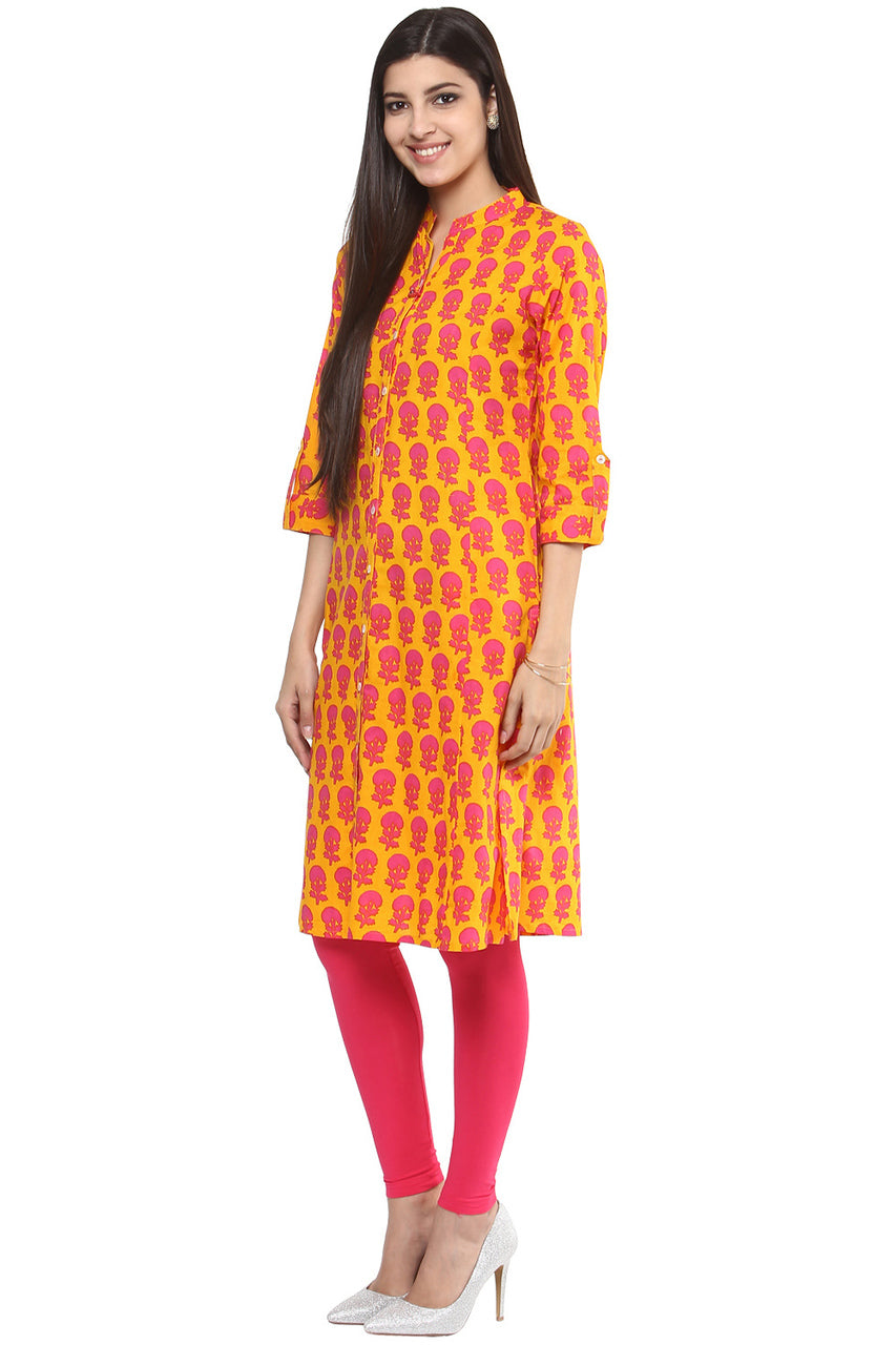 Kurta Tunic Shirt Dress Women's Indian Floral Print Cotton - Side | In-Sattva