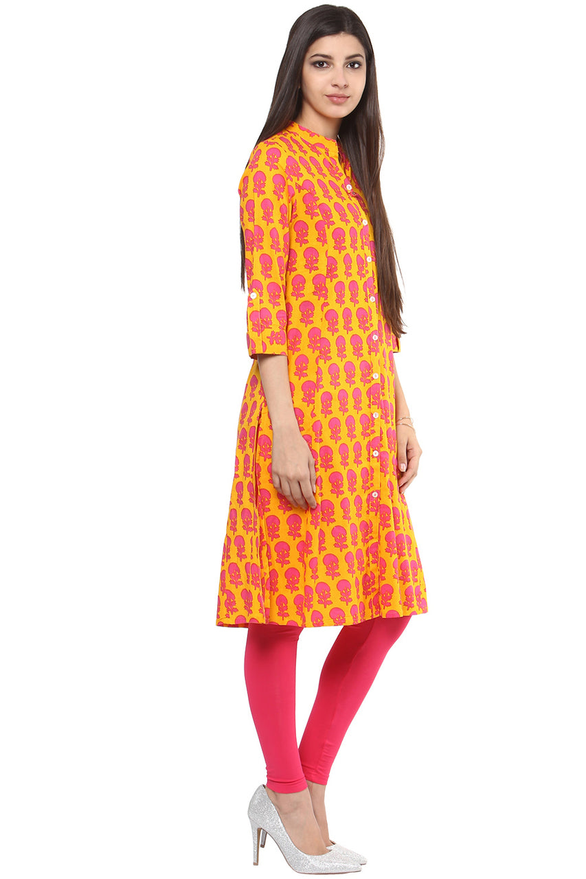 Kurta Tunic Shirt Dress Women's Indian Floral Print Cotton - Side | In-Sattva