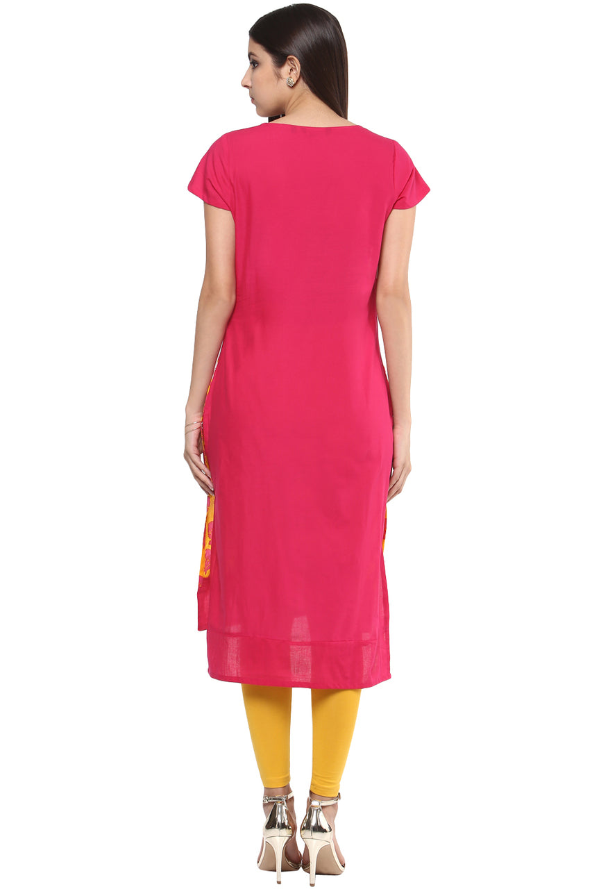 Kurta Tunic Women's Indian Long Pink Cotton Unique Detailing - Back | In-Sattva