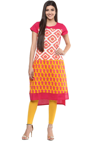 Kurta Tunic Women's Indian Long Pink Cotton Unique Detailing - Full Display | In-Sattva
