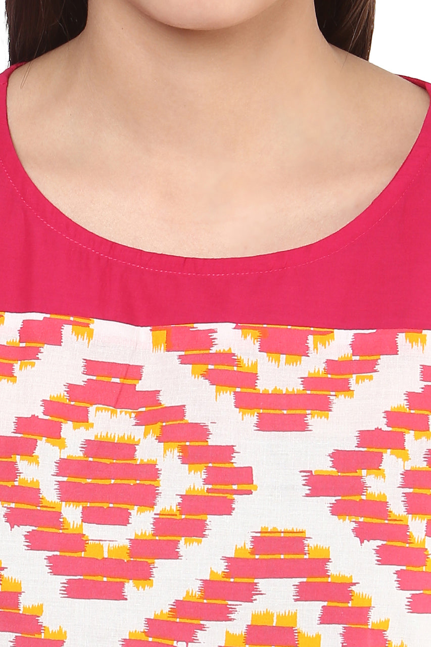 Kurta Tunic Women's Indian Long Pink Cotton Unique Detailing - Garment details | In-Sattva