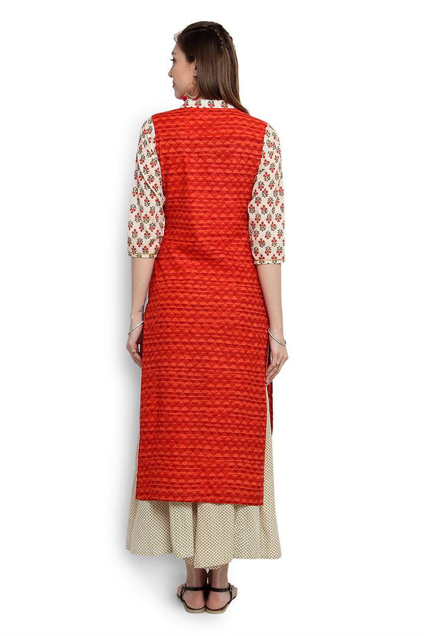 Kurta Tunic Women's Indian Long Pure Cotton Printed Sleeves - Back | In-Sattva