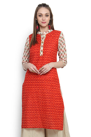 Kurta Tunic Women's Indian Long Pure Cotton Printed Sleeves - Front | In-Sattva