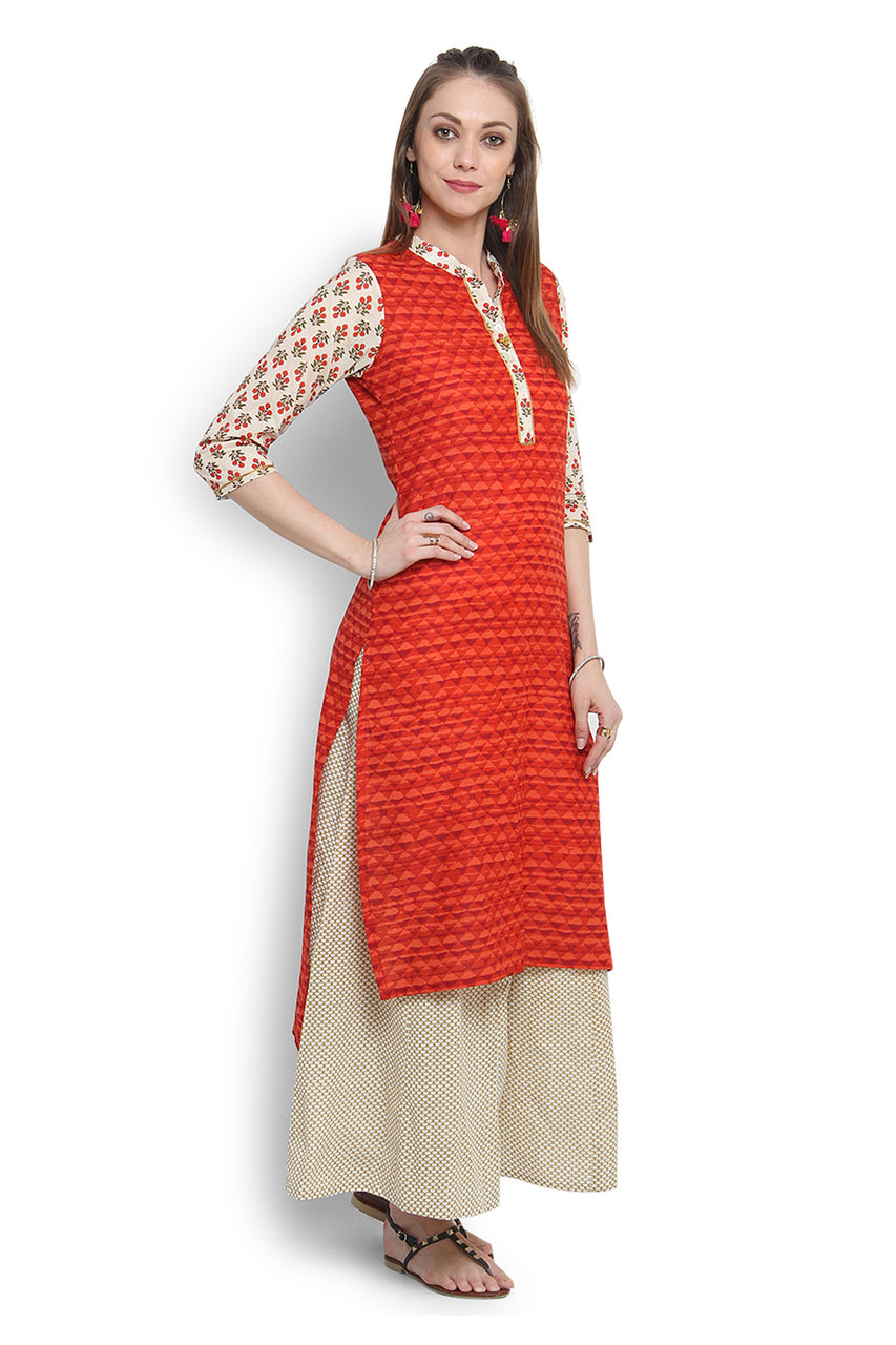 Kurta Tunic Women's Indian Long Pure Cotton Printed Sleeves - Side | In-Sattva