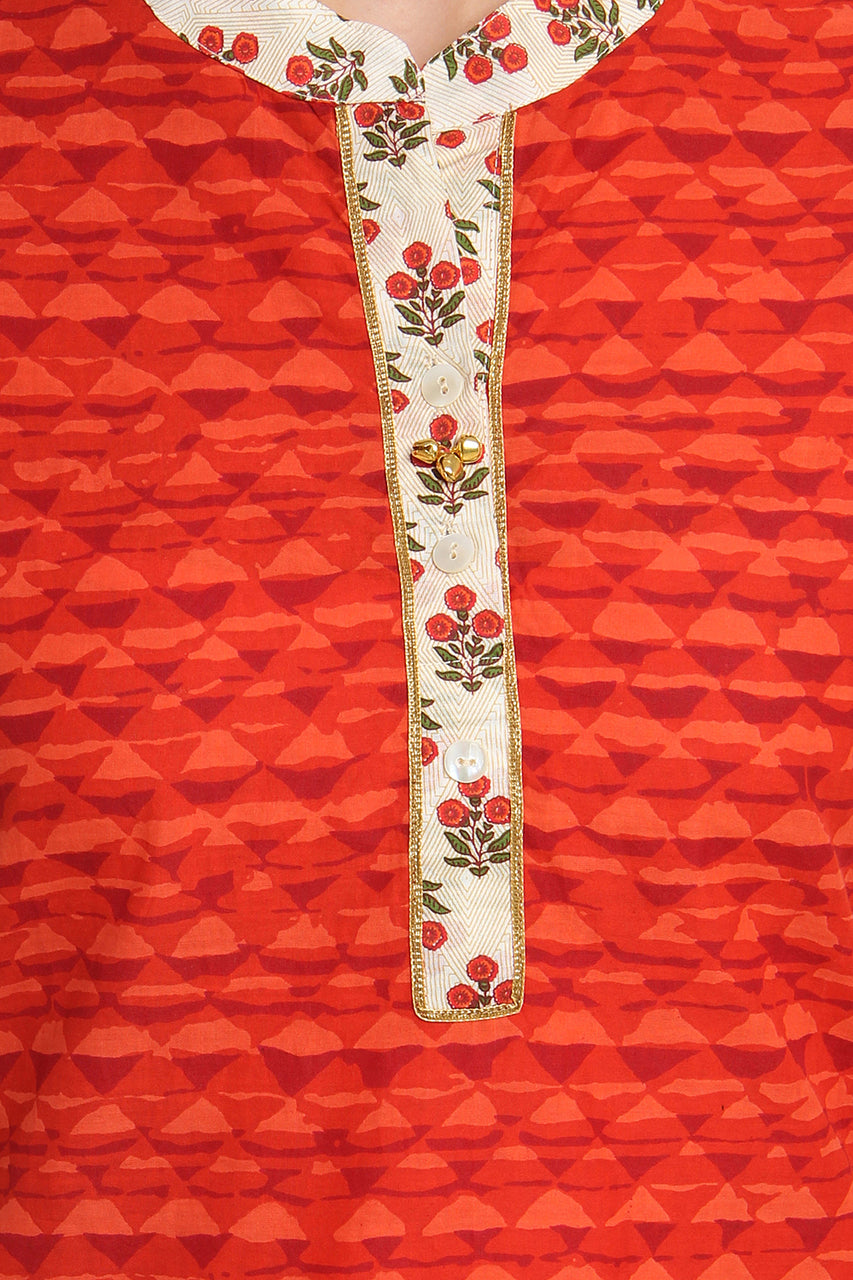 Kurta Tunic Women's Indian Long Pure Cotton Printed Sleeves - Garment details | In-Sattva