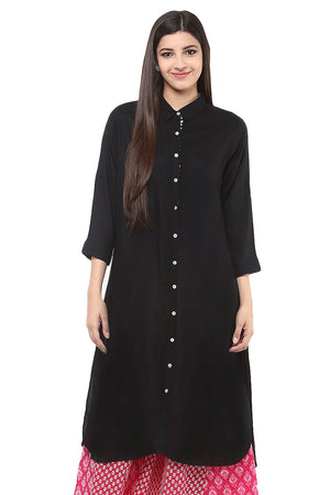 Long Shirt Kurta Tunic Dress Rich Solid Color - Front - In-Sattva     