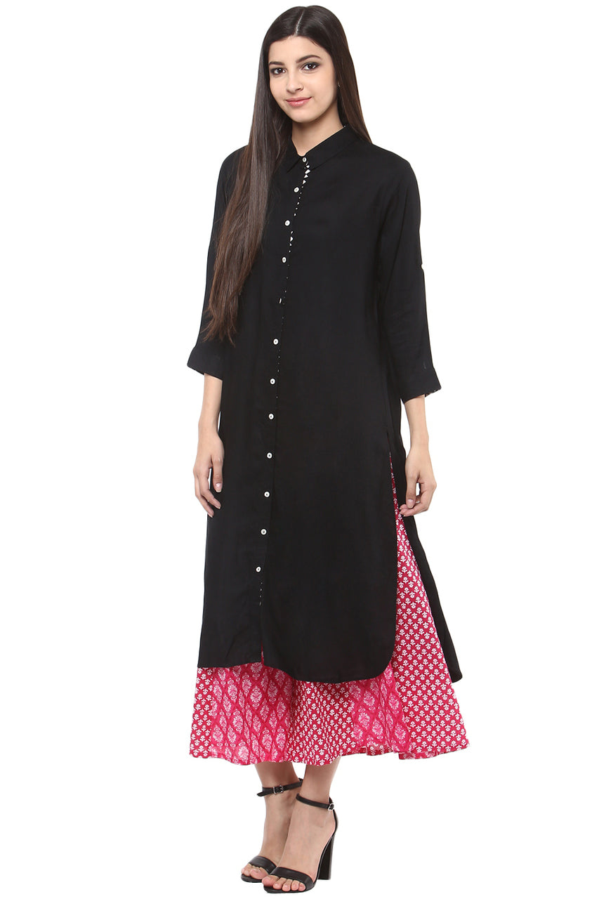 Long Shirt Kurta Tunic Dress Rich Solid Color - Side left - In-Sattva  