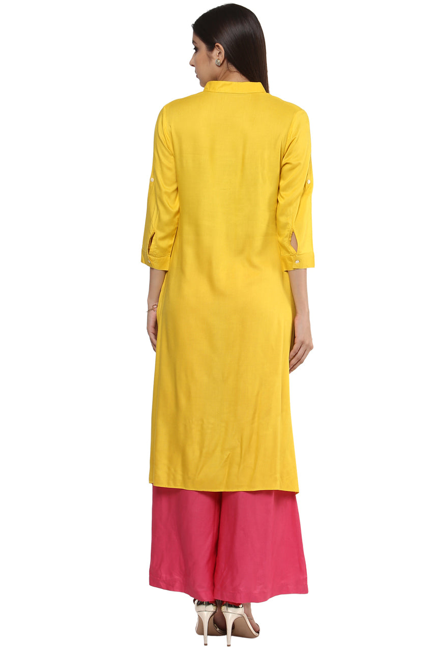 Long Shirt Kurta Tunic Dress Women's Pure Cotton Rich Solid Color - Back - In-Sattva