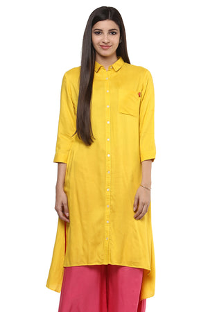 Long Shirt Kurta Tunic Dress Women's Pure Cotton Rich Solid Color - Front - In-Sattva