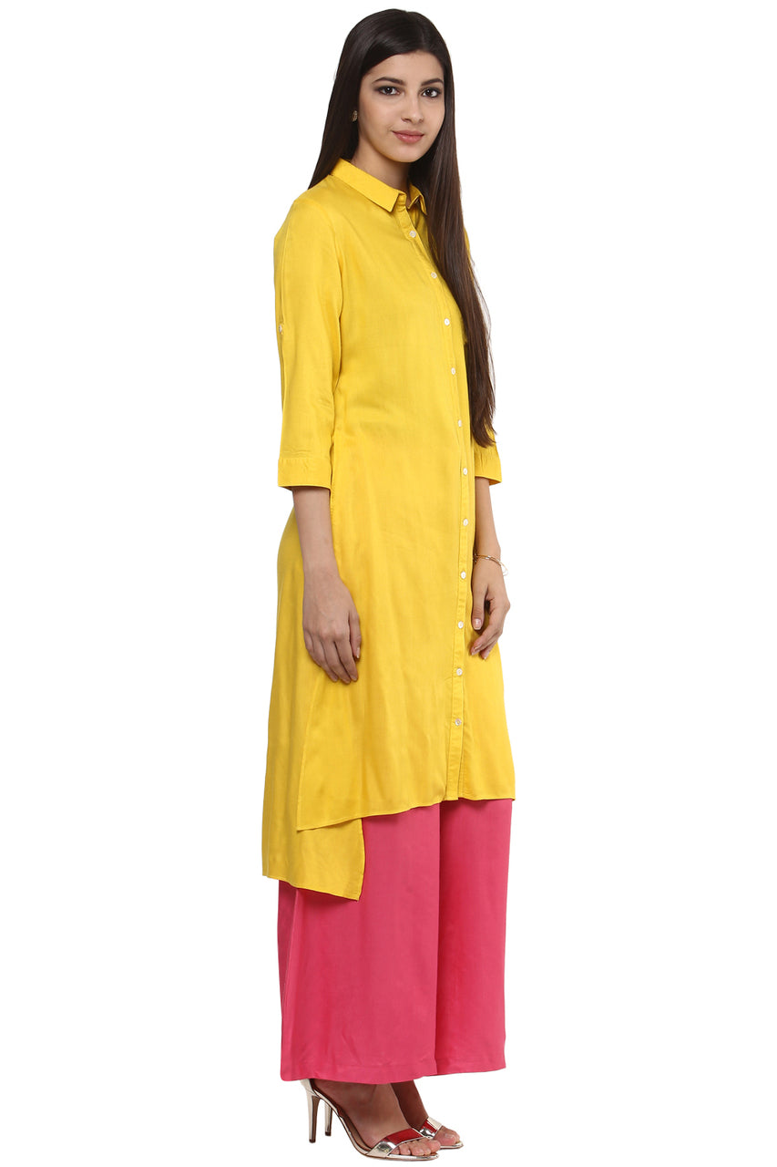 Long Shirt Kurta Tunic Dress Women's Pure Cotton Rich Solid Color - Side right - In-Sattva