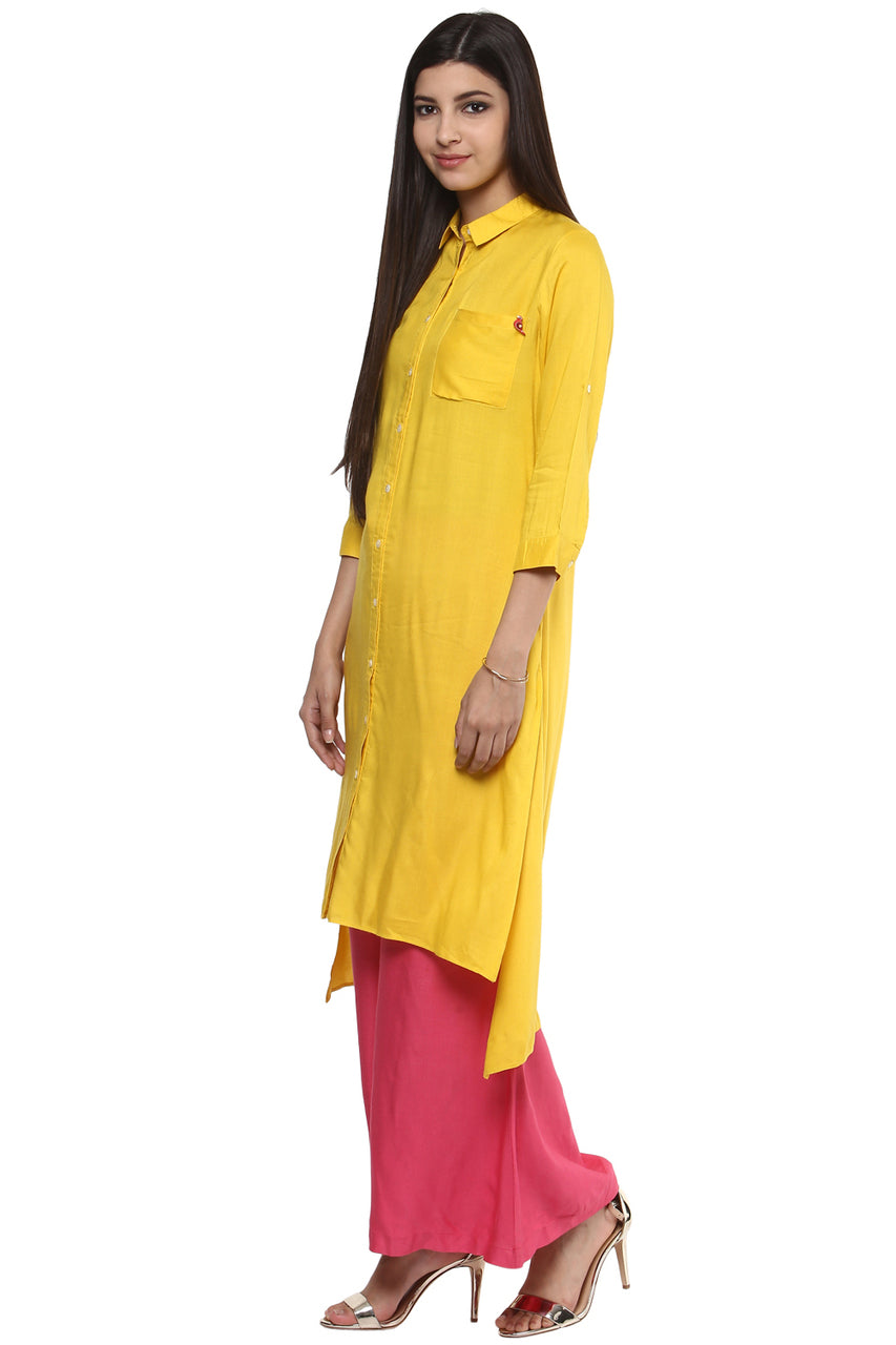 Long Shirt Kurta Tunic Dress Women's Pure Cotton Rich Solid Color - Side left - In-Sattva