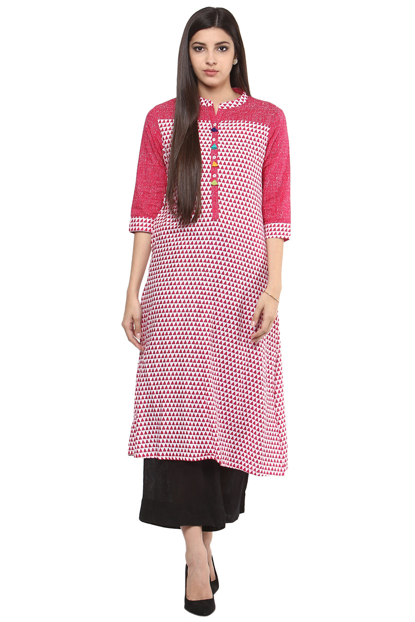 Kurta Tunic Women's Long Summer Pure Cotton Diamond Print - In-Sattva - Full display