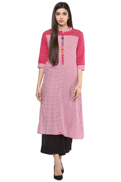 Kurta Tunic Women's Long Summer Pure Cotton Diamond Print - In-Sattva - Full display