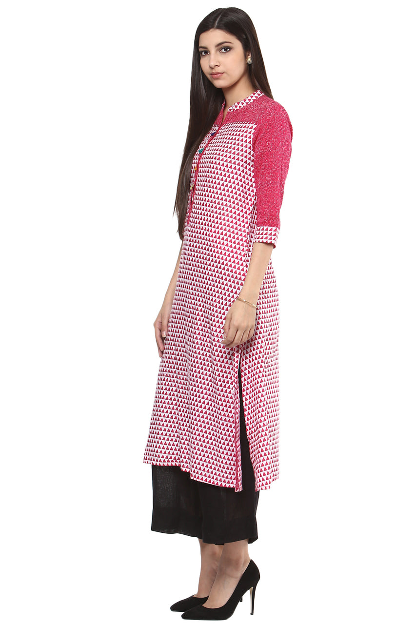 Kurta Tunic Women's Long Summer Pure Cotton Diamond Print - In-Sattva - Side left