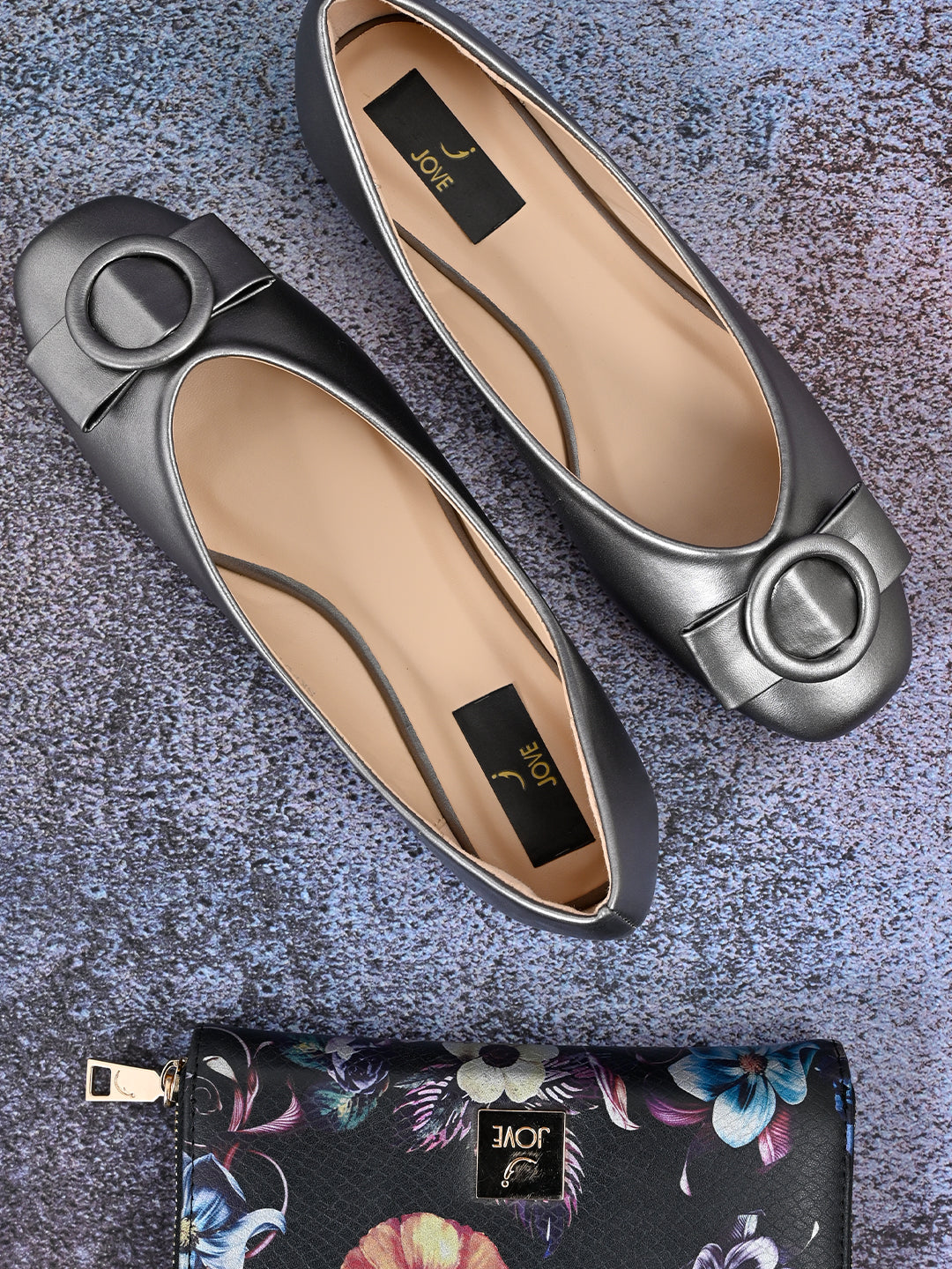 Jove Women's Ballerina Flat with Bow Gunmetal