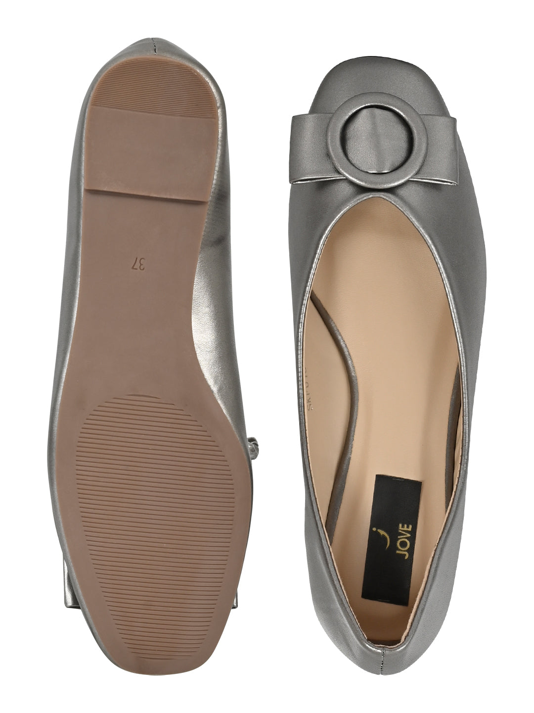 Jove Women's Ballerina Flat with Bow Gunmetal
