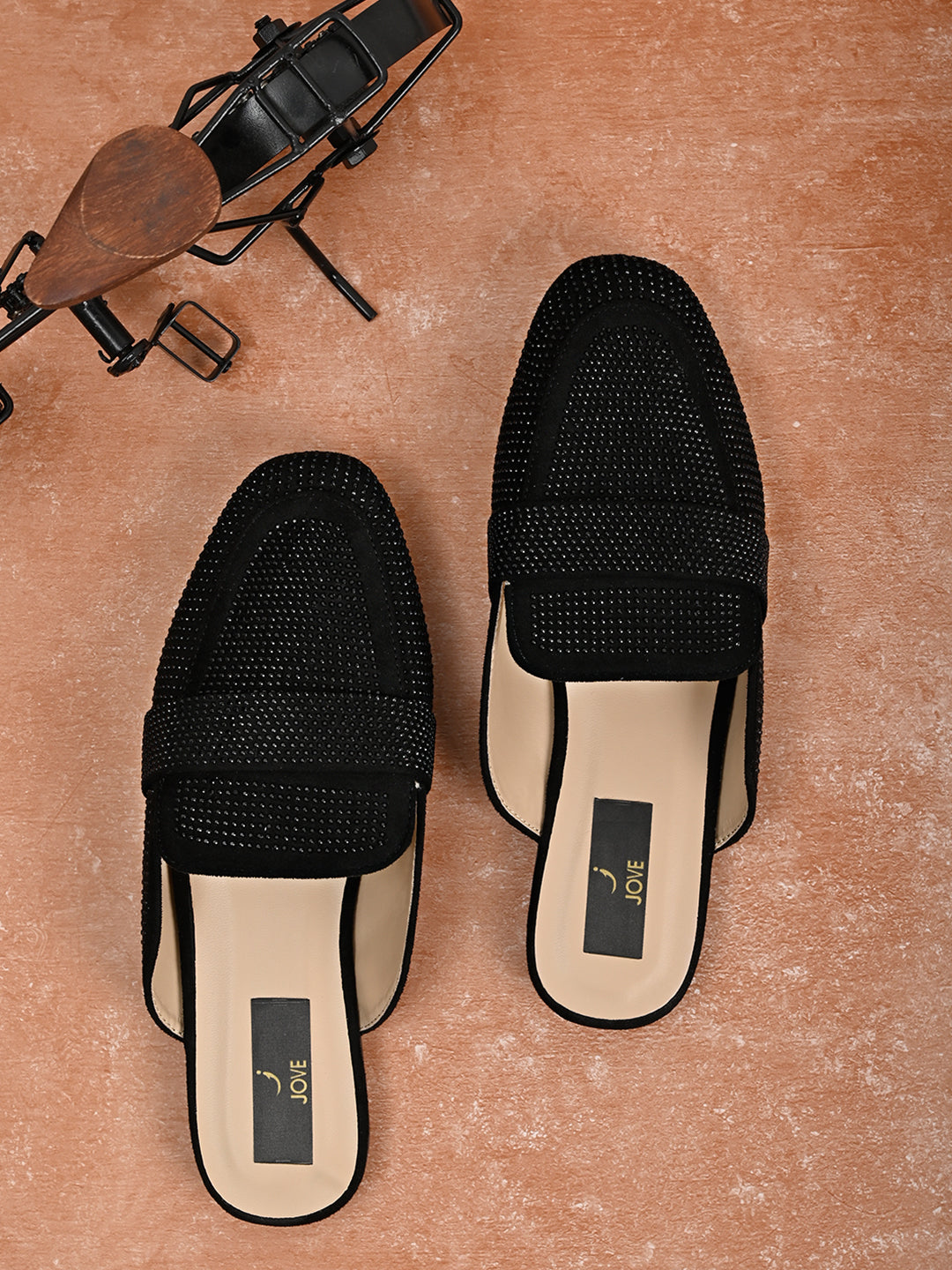 Jove Women's Black Sparkle Mules