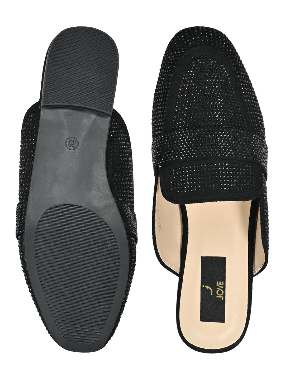 Jove Women's Black Sparkle Mules