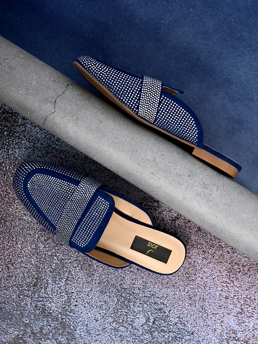 Jove Women's Blue Sparkle Mules