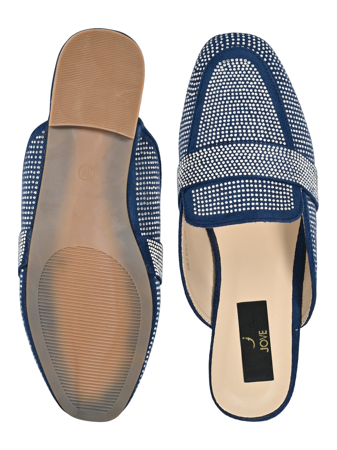 Jove Women's Blue Sparkle Mules